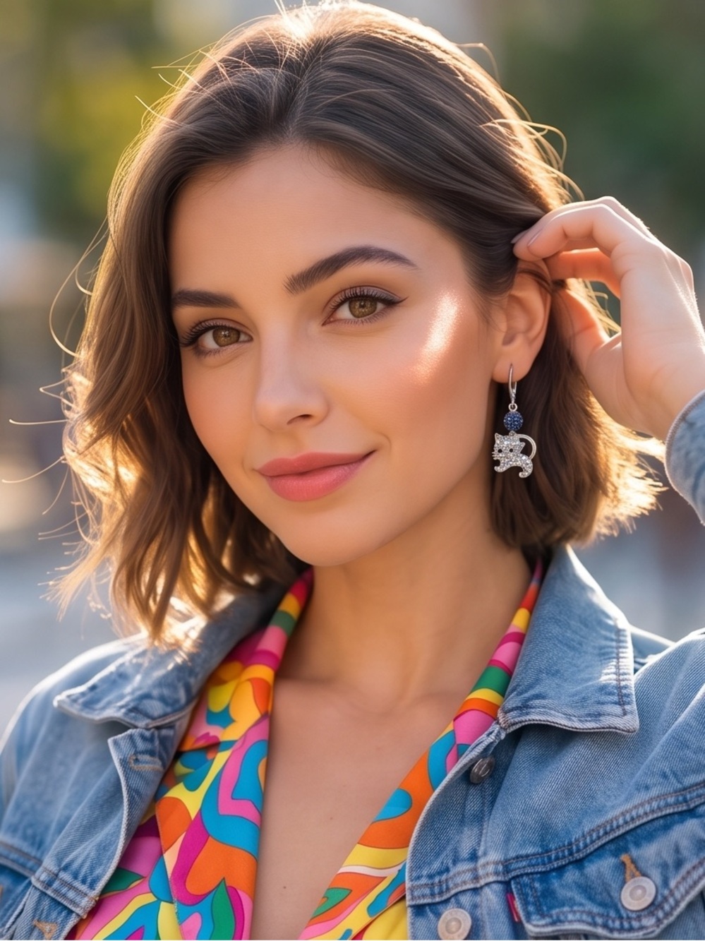 Cat Drop Earrings in Navy and Multicolor Crystal - Picture 7 of 7